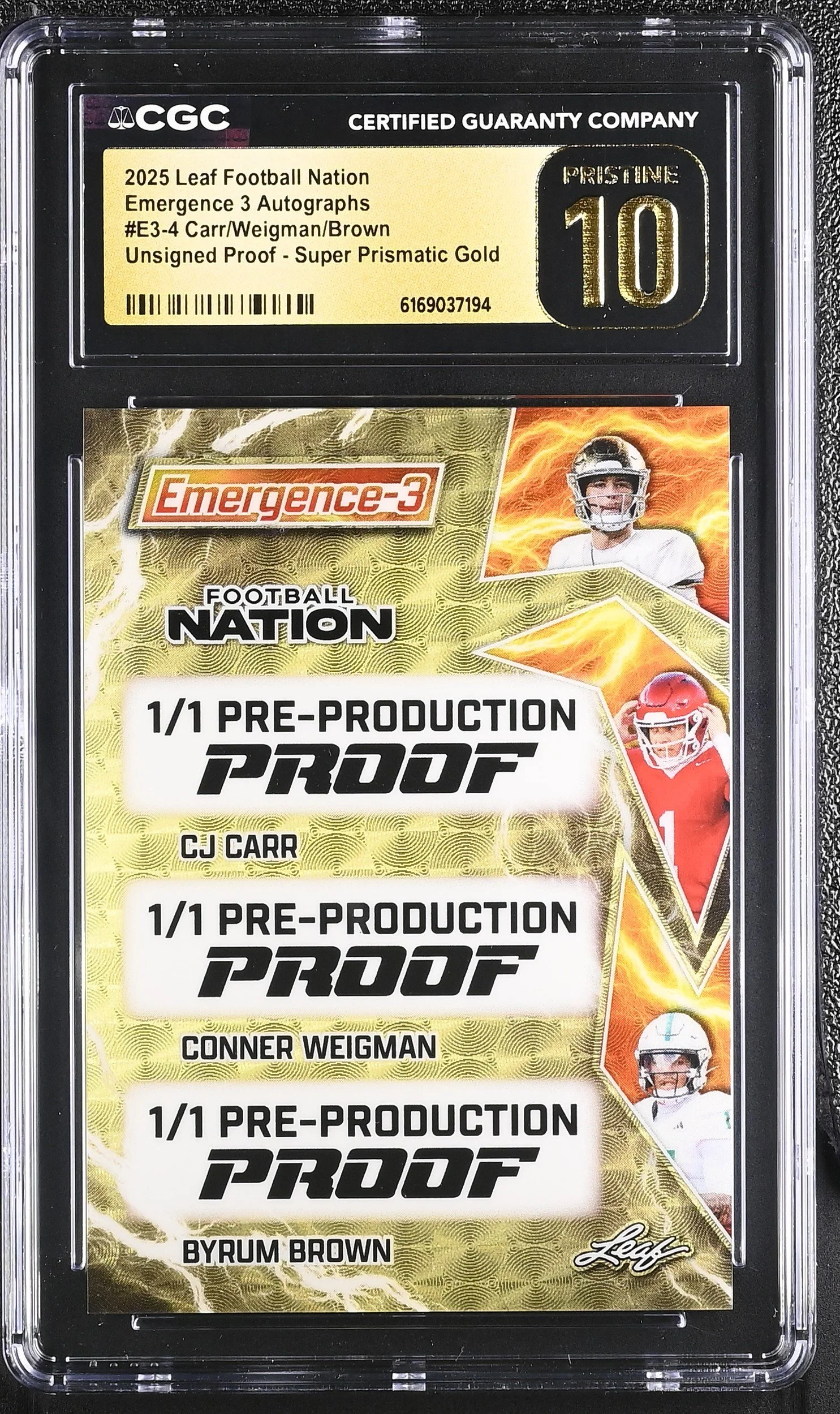 2025 Leaf Football Nation Emergence 3 Autographs Proof Card