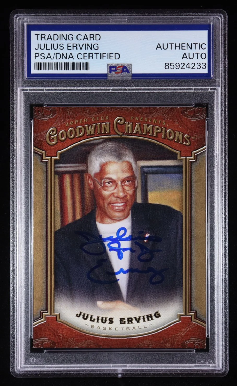 Julius Erving Signed 2014 Upper Deck Goodwin Champions Card #80 (PSA)