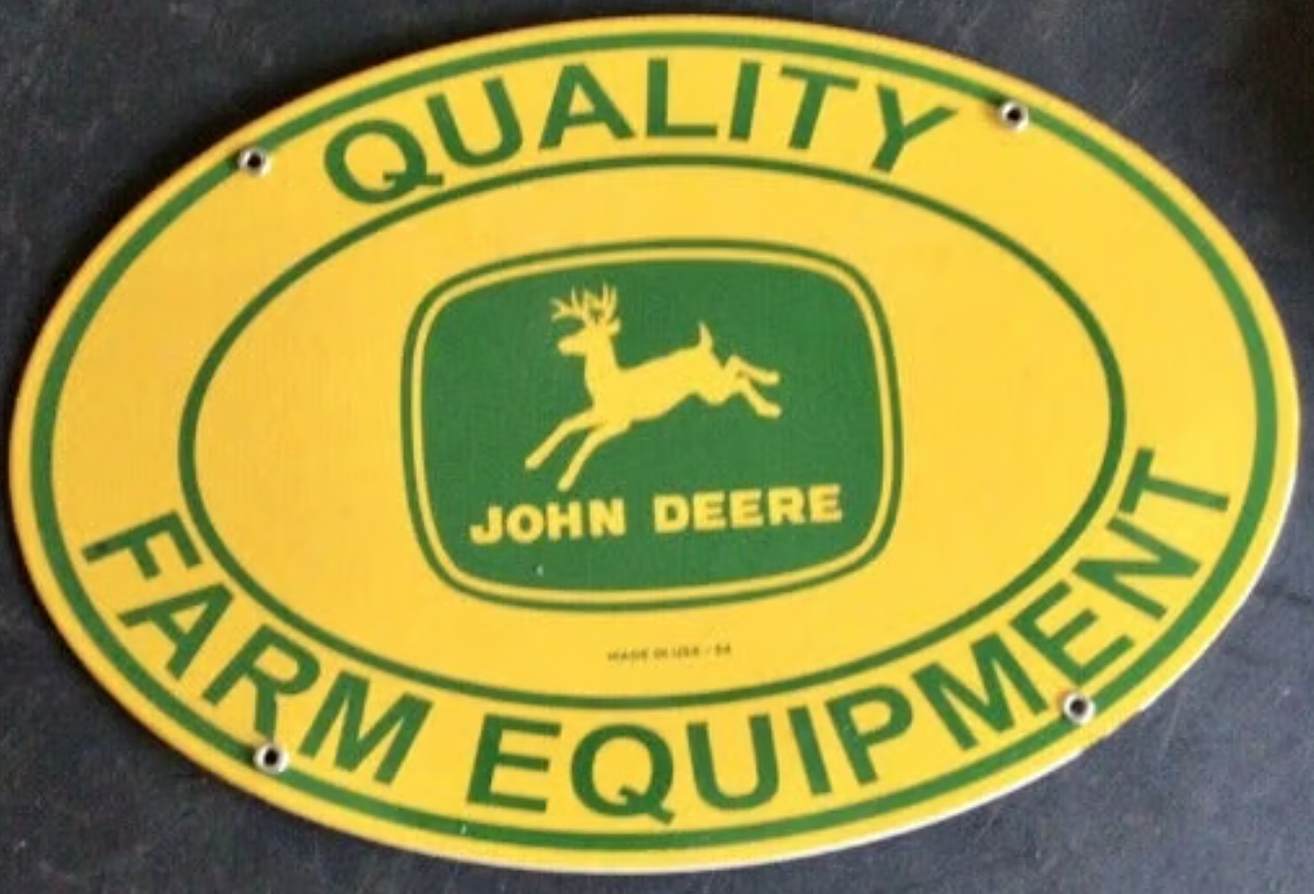 1954 Vintage John Deere Porcelain Dealership Sign - 17"