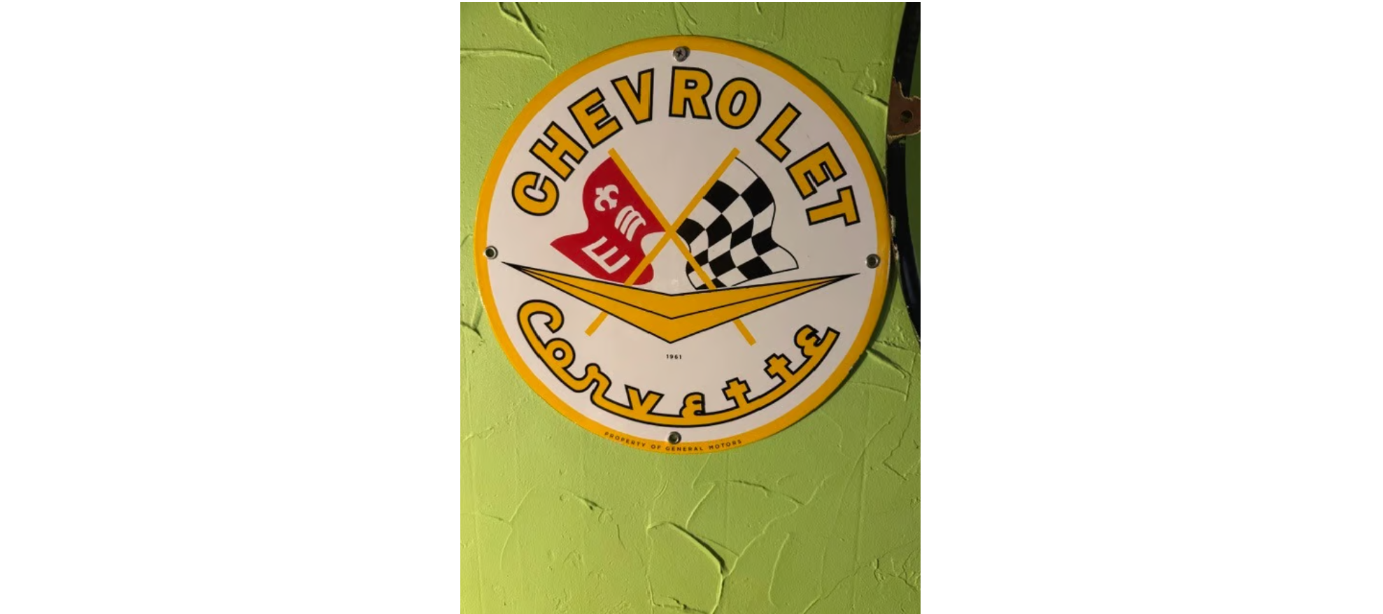 Vintage 1961 Chevy Corvette Dealership Porcelain Sign
