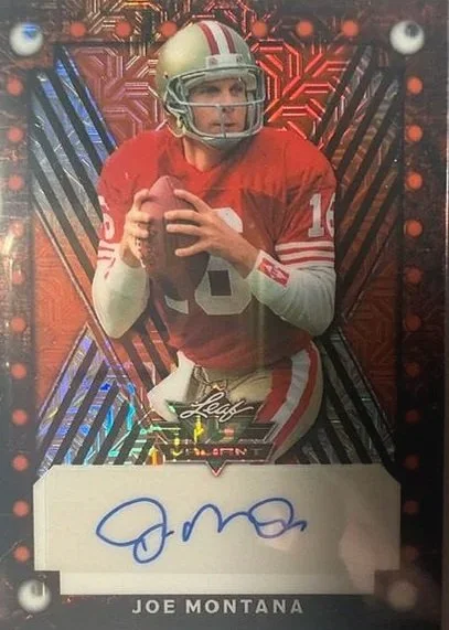Joe Montana #11/20 2025 Leaf Valiant Autographs Orange Mojo Card