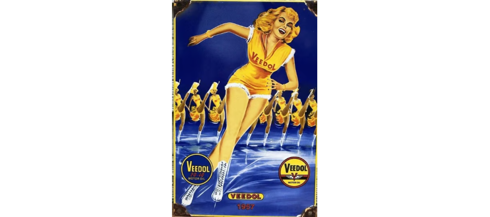 Original 1957 Veedol Porcelain Service Sign