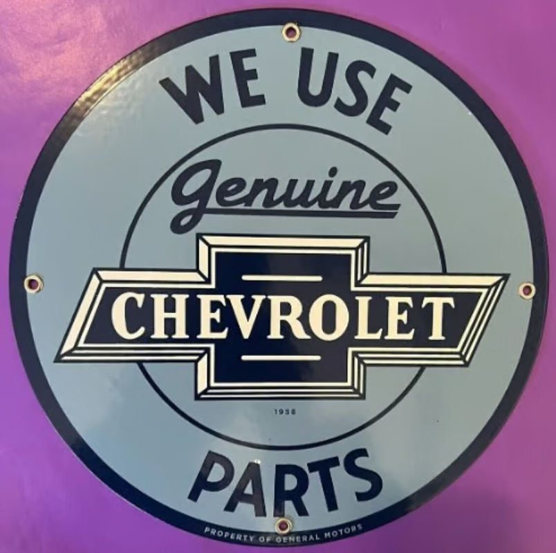 1958 Chevrolet Genuine Parts Porcelain Sign