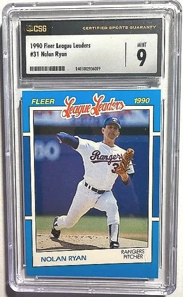 Nolan Ryan 1990 Fleer League Leaders #31 Card - CSG Mint 9