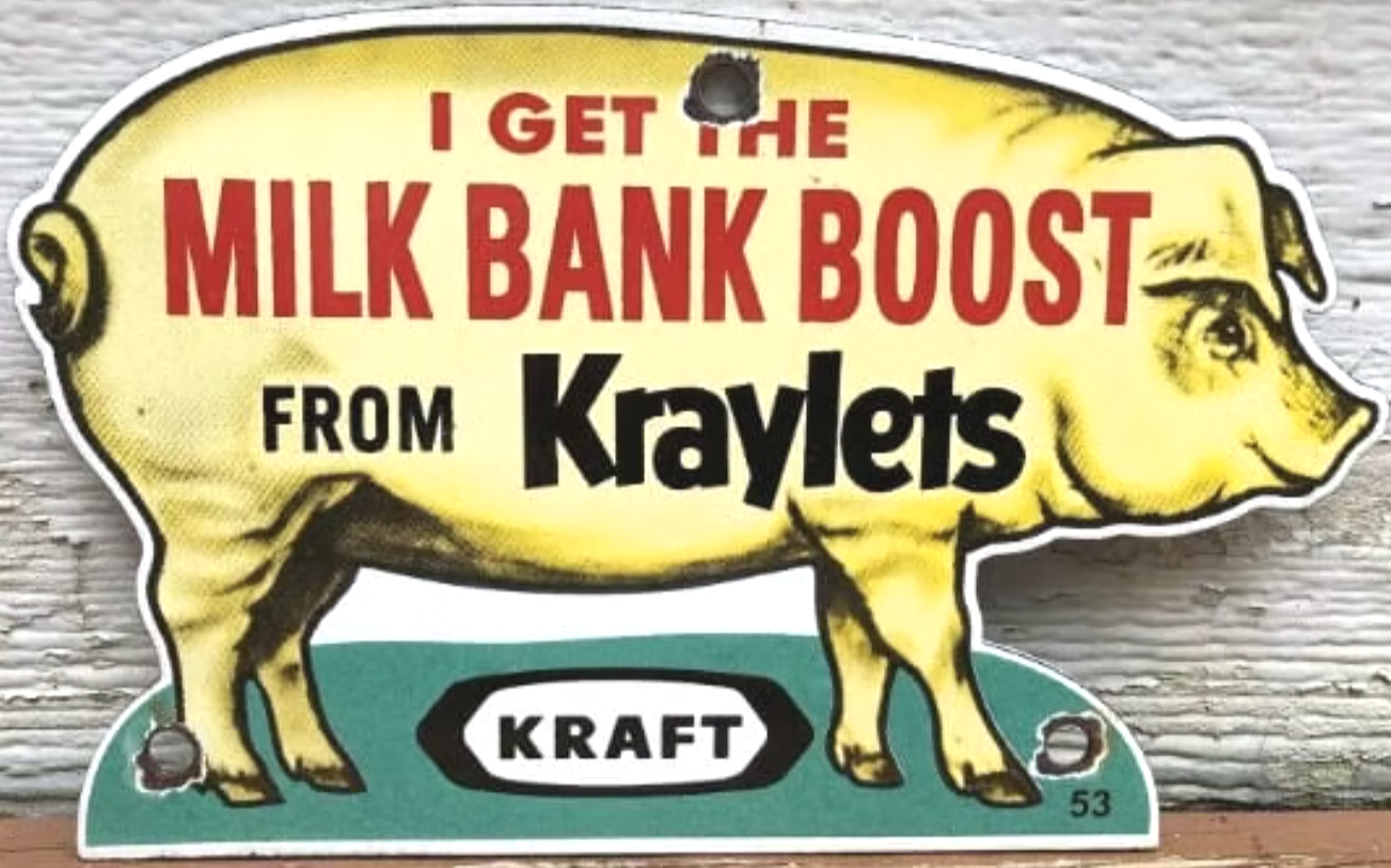1953 Vintage Porcelain Kraft Advertising Sign