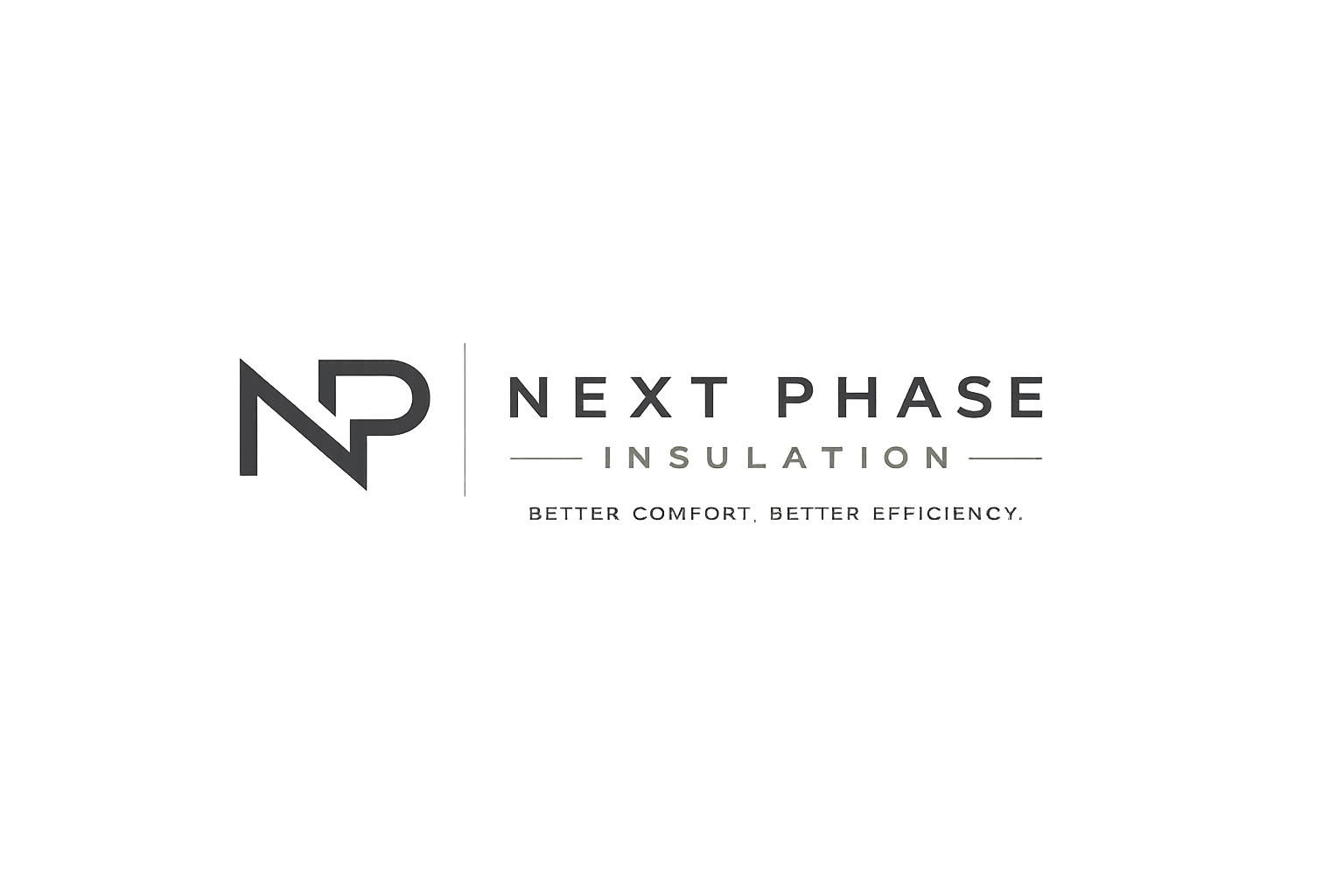 Logo for Next Phase Insulation with the tagline "Better Comfort, Better Efficiency" on a background with colorful, distorted digital patterns.