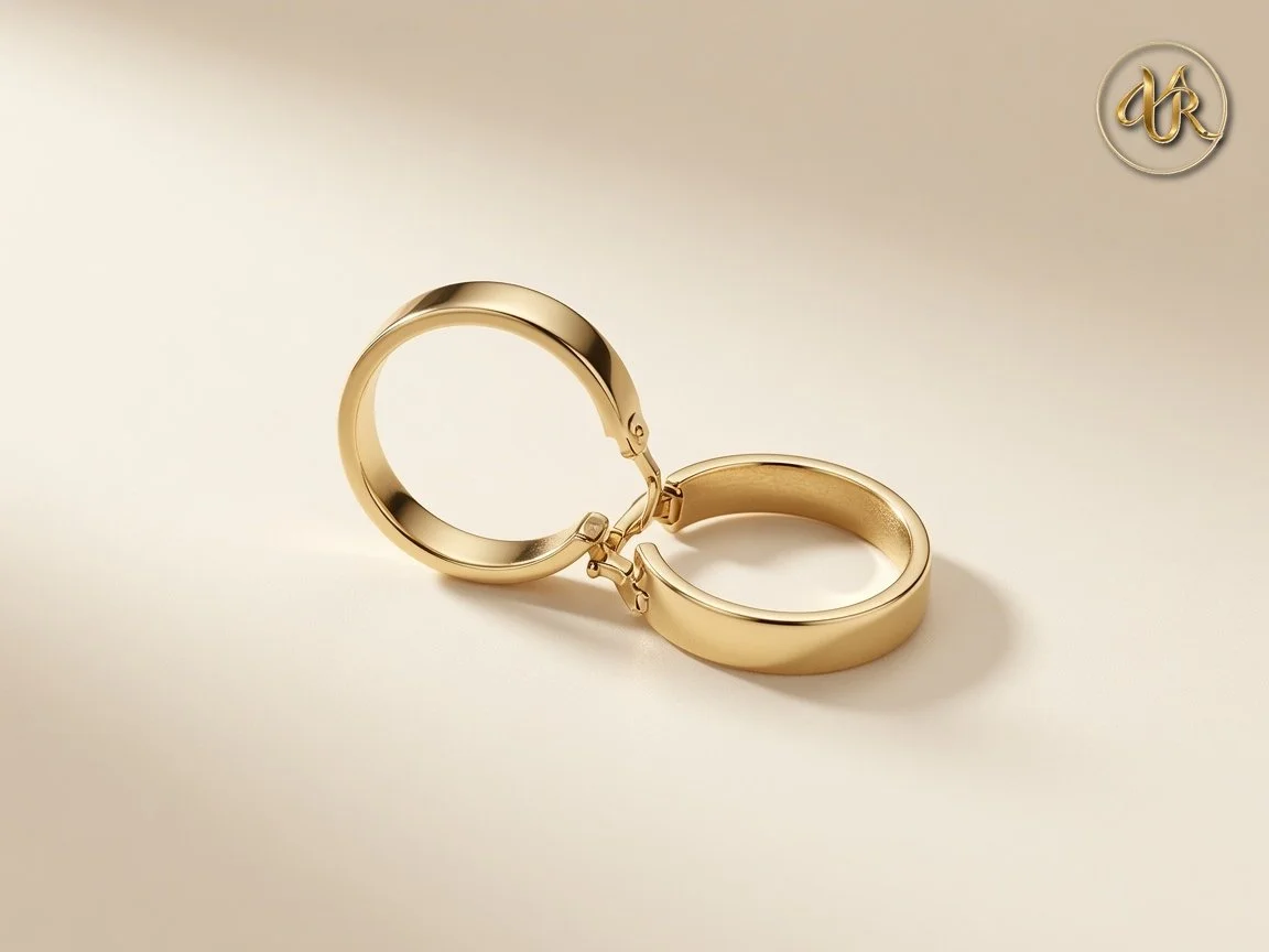 Flat Band Gold Hoops 14K