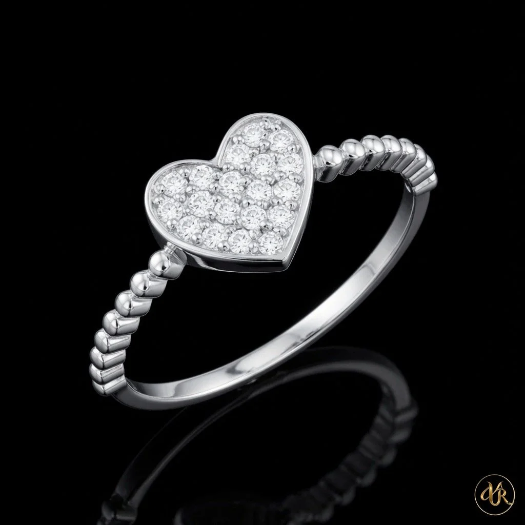 14K White Gold Pave Heart Lab Diamond Ring