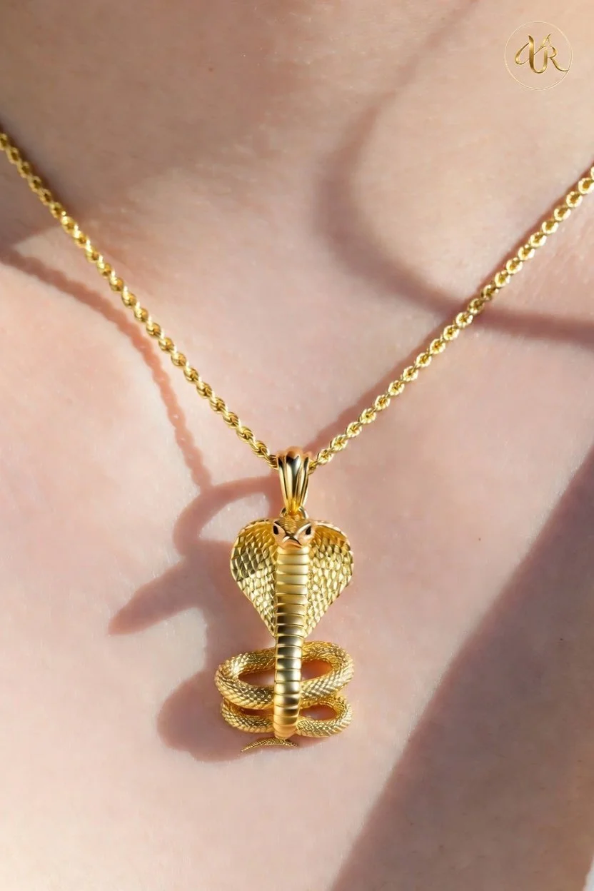 14K Gold Cobra Pendant & Rope Chain Set