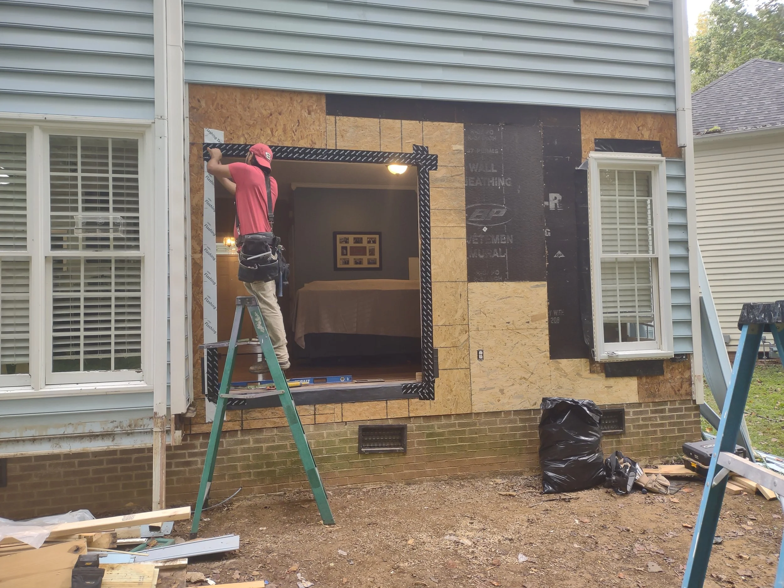 The framing and structural repairs are completed and temporary beams and walls have been removed.