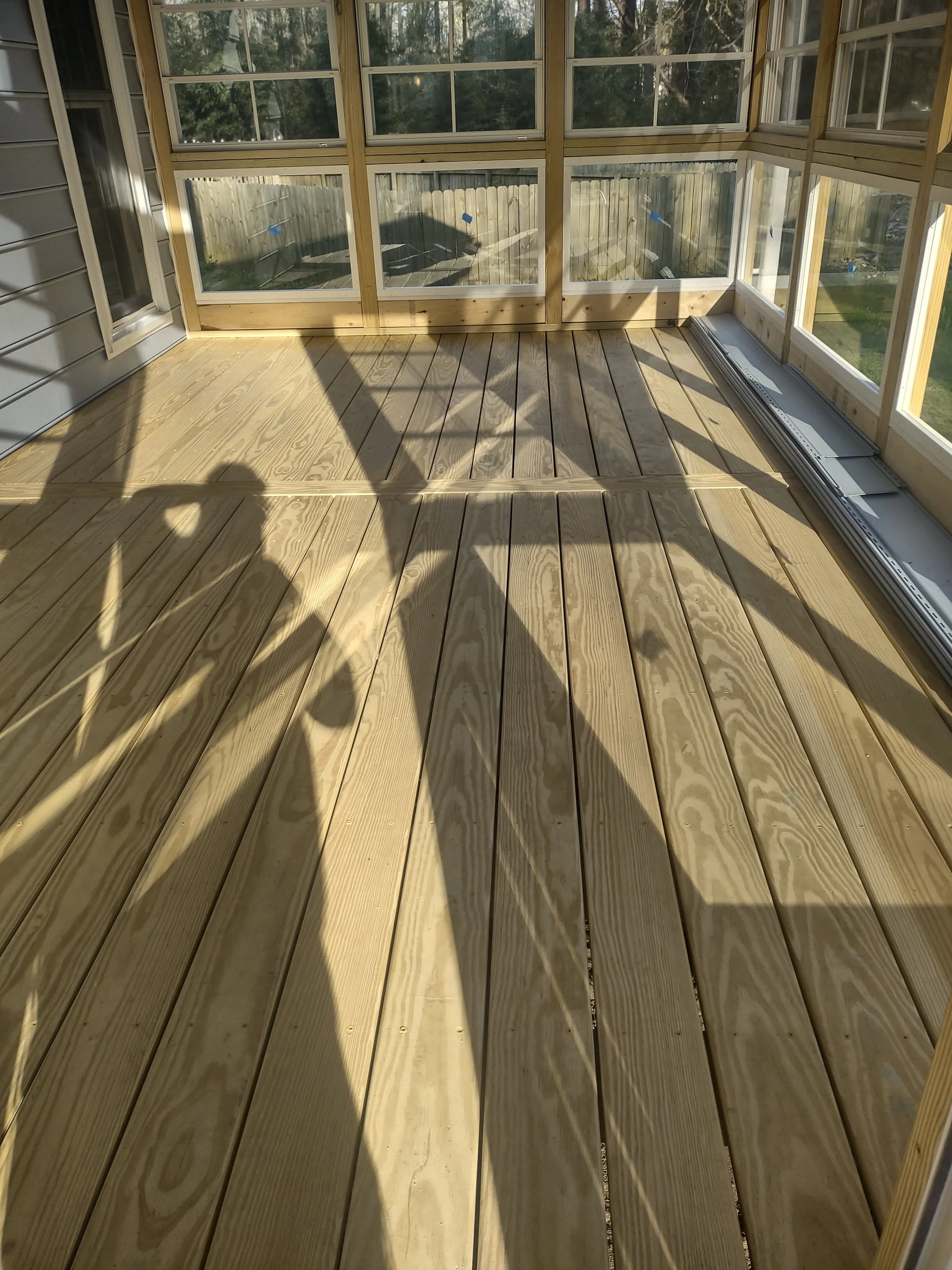 The smooth kiln dried exterior decking is screwed down during installation with every hole pre drilled and countersunk and proper torque applied. This makes for a strong and cosmetic build to this beautiful wooden floor that will last a lifetime.