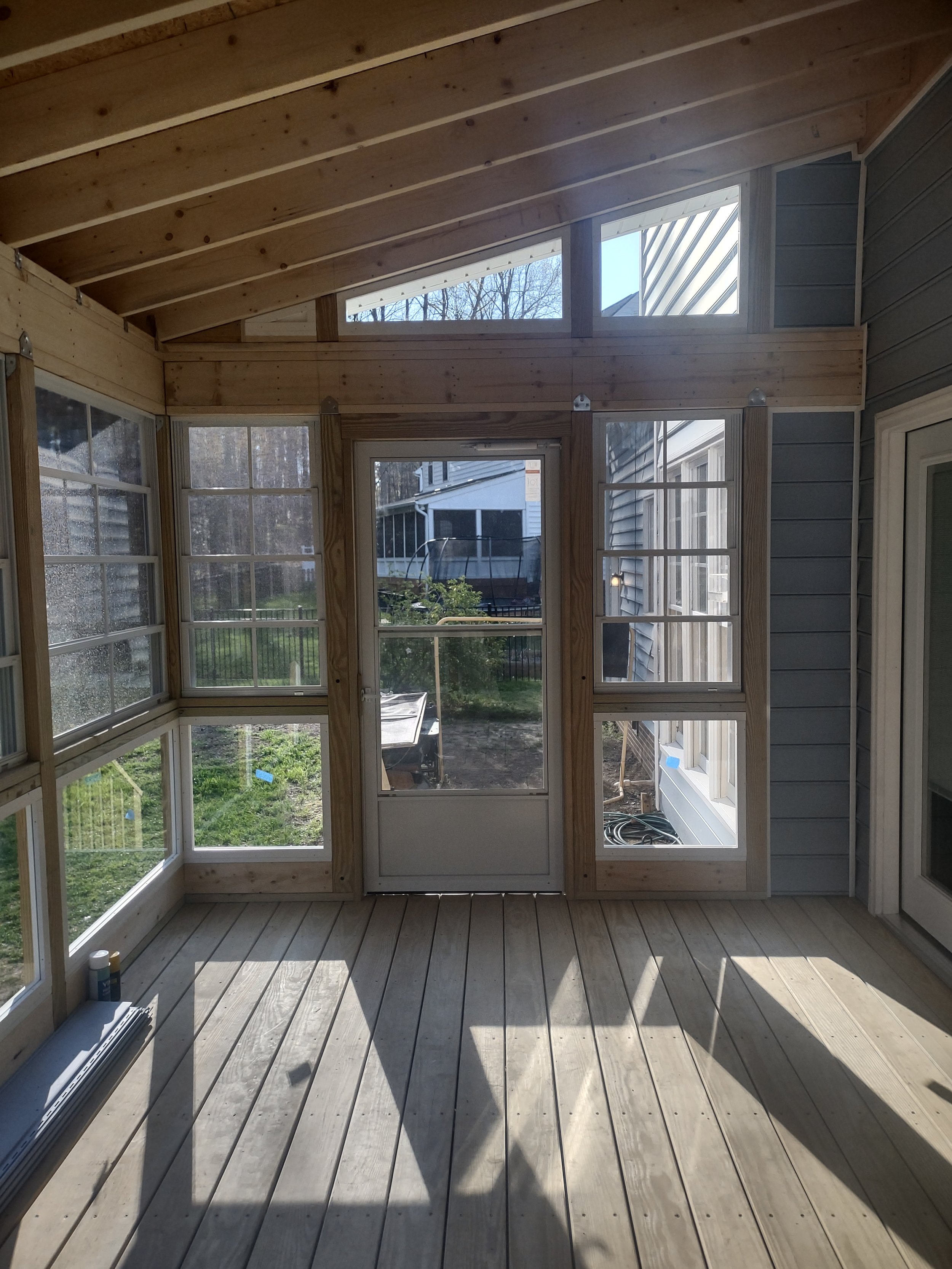The exposed framing can be finished later but still looks good in the space due to the quality construction that went into the build