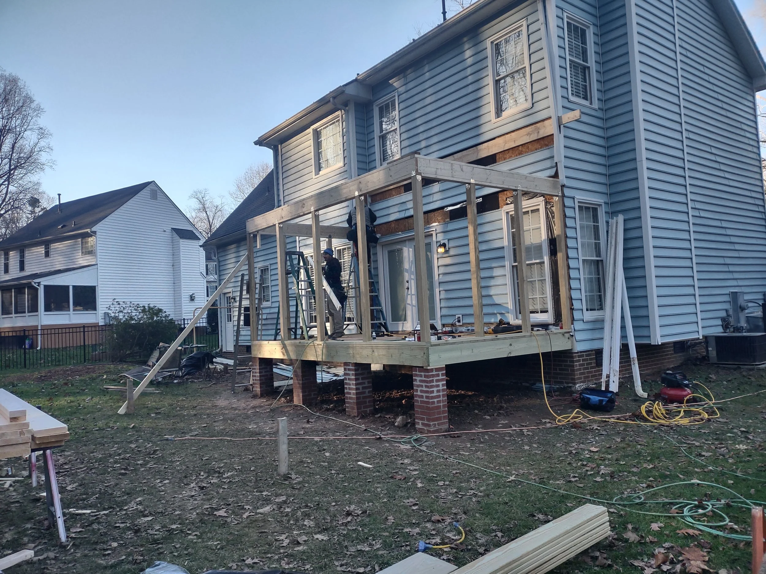 Proper tie ins to the home framing are being constructed