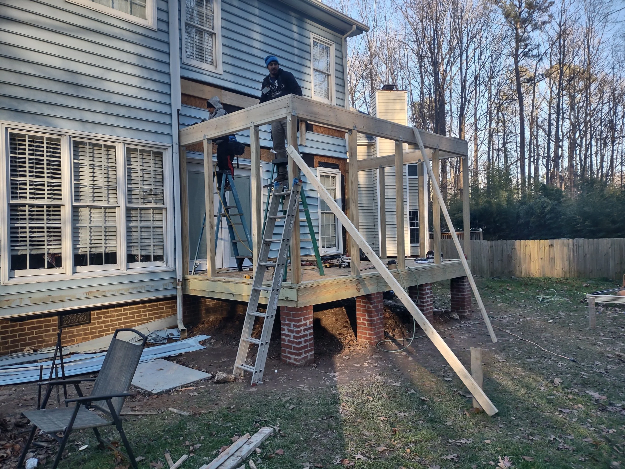 Masonry piers are used for longevity and framing begins