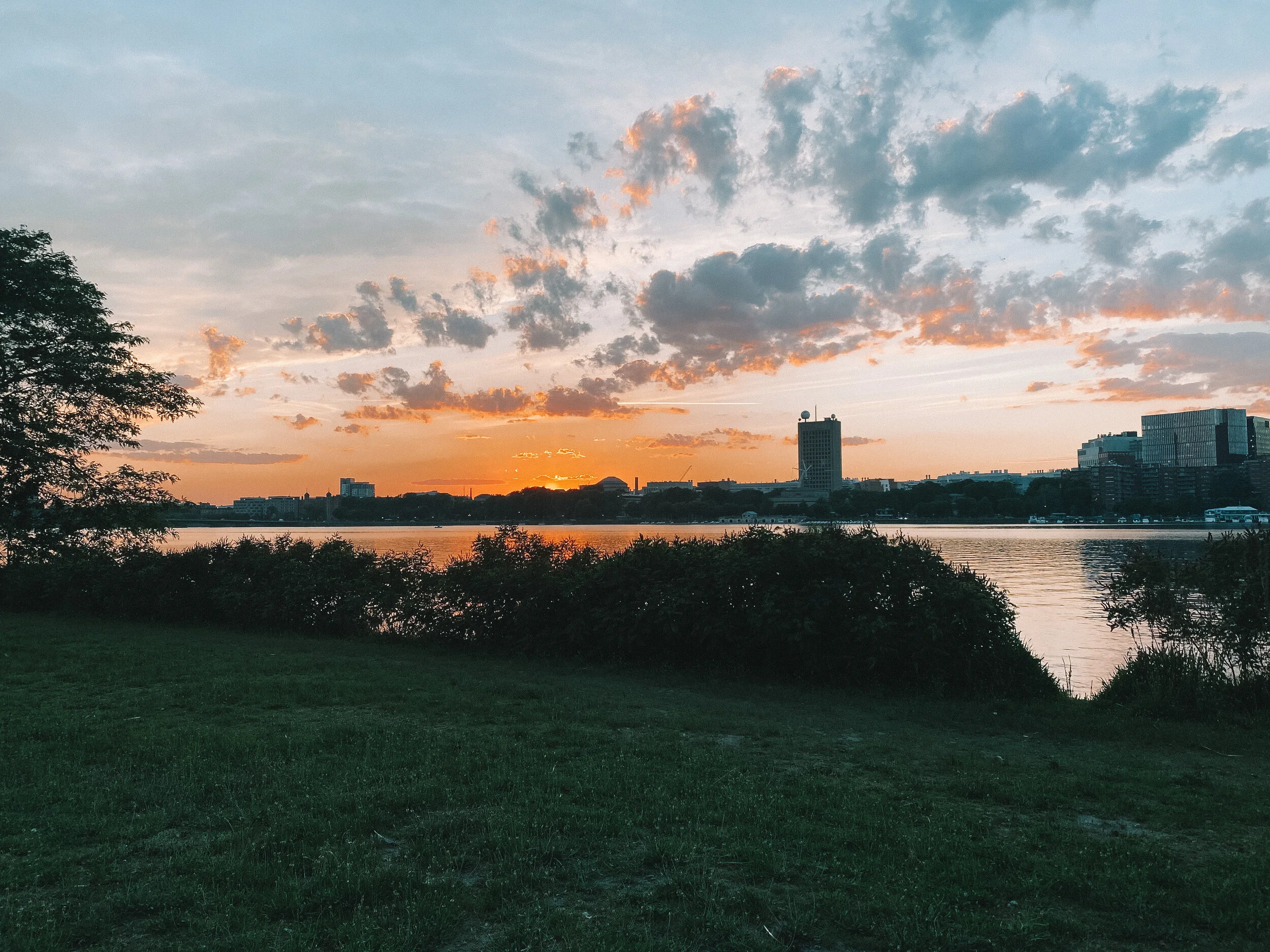  A sunset over the Charles River in Boston, Massachusetts. 