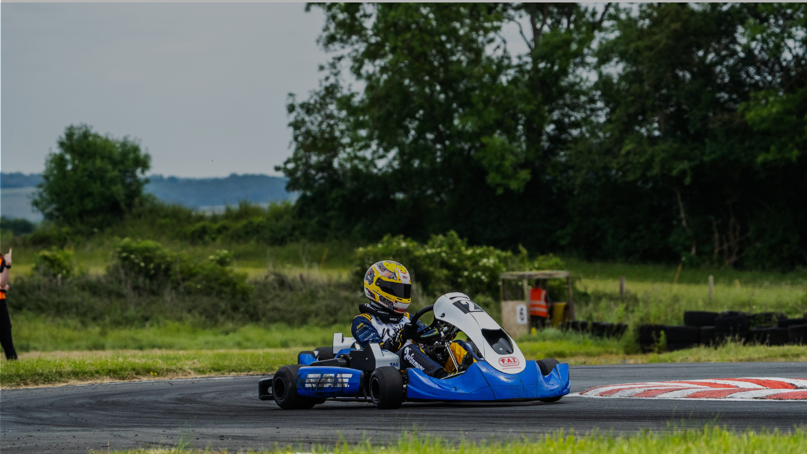 Jayy Seggie racing during a competitive UK karting event