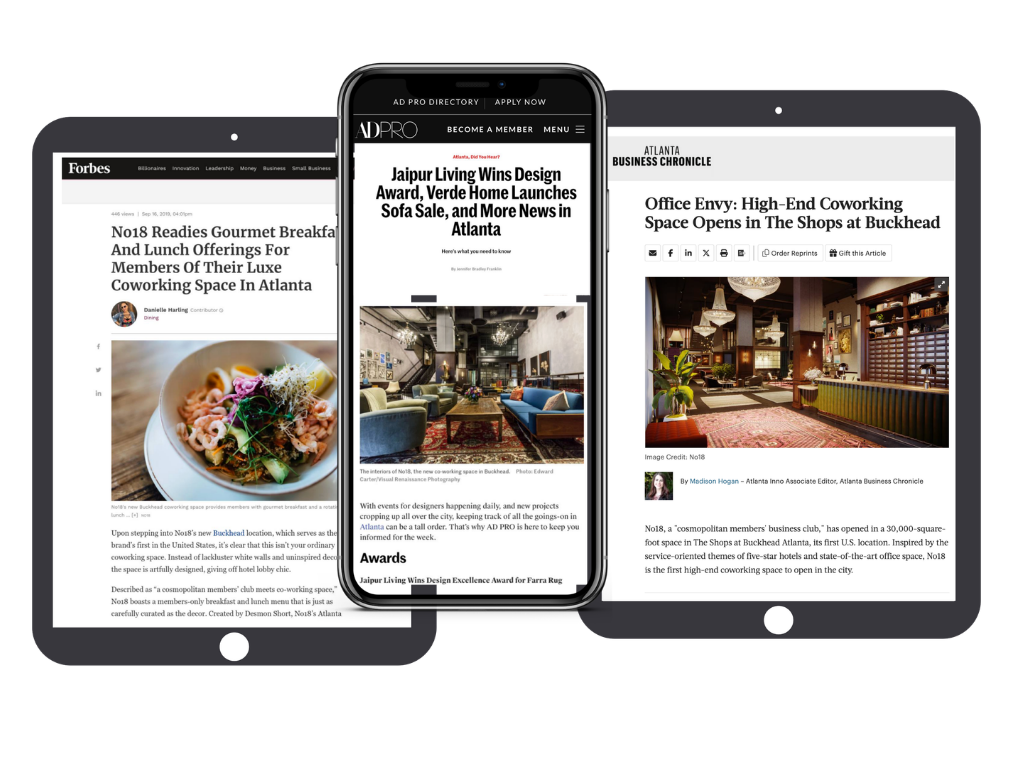 Elle PR secured press coverage for No18 in Forbes, AD Pro, and Atlanta Business Chronicle