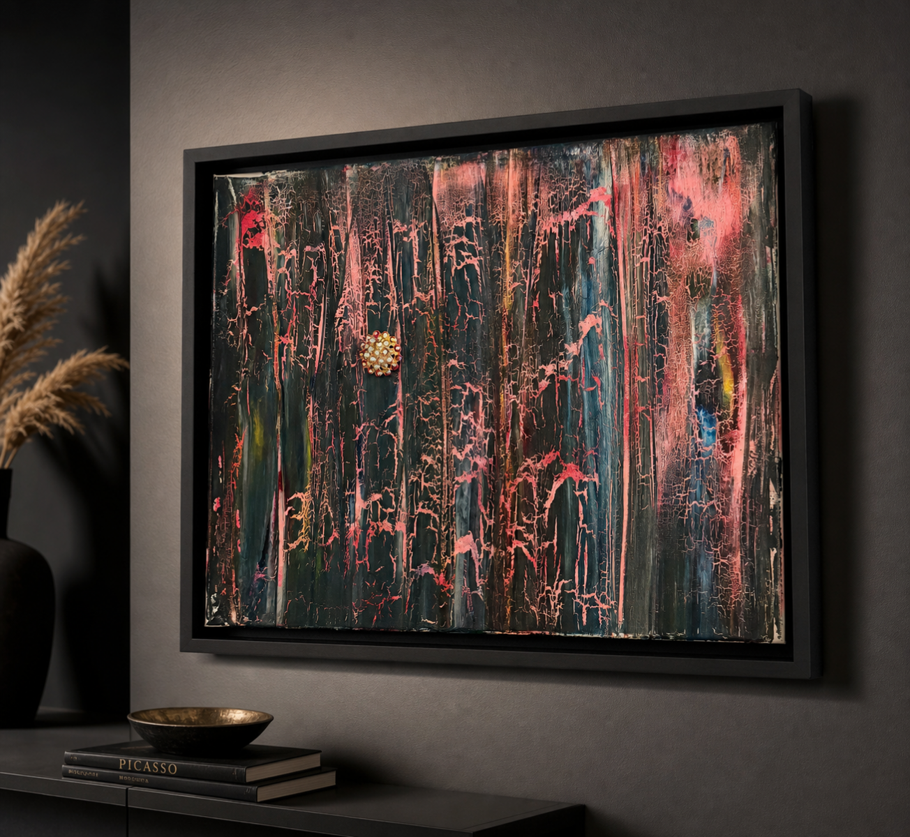 The Constant Dream - Textured Acrylic Painting with Vintage Brooch