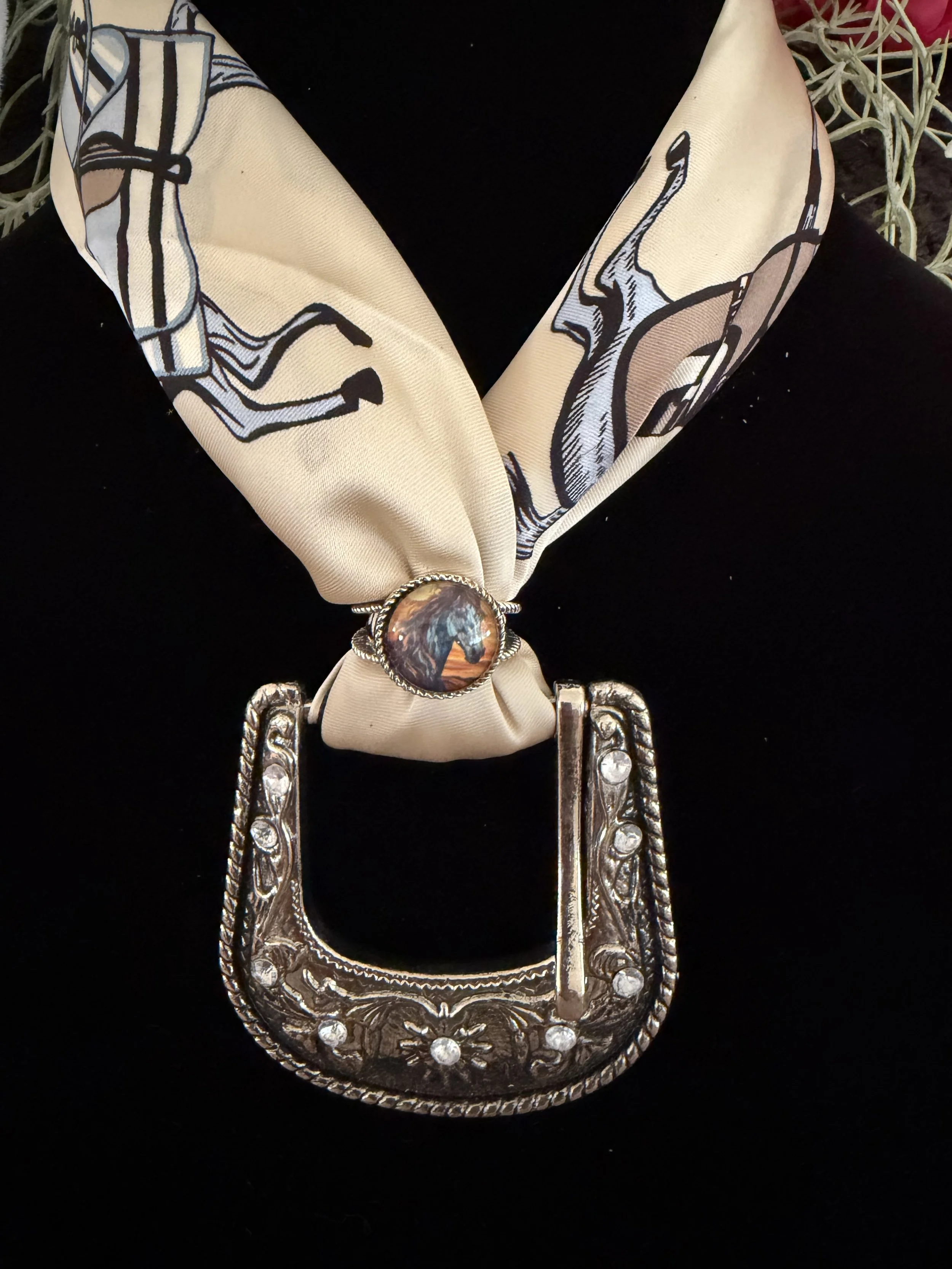 Blue Roan - Antique Silver Western Buckle Necklace with Horse Ring (SOLD)