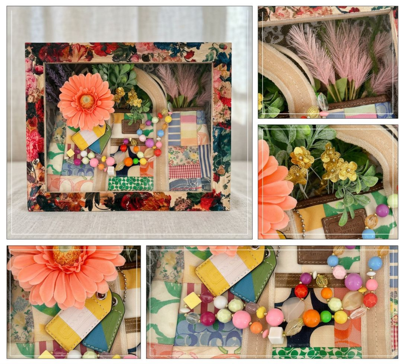 Stitched in Bloom - Vintage Coach Handbag Shadow Box Display