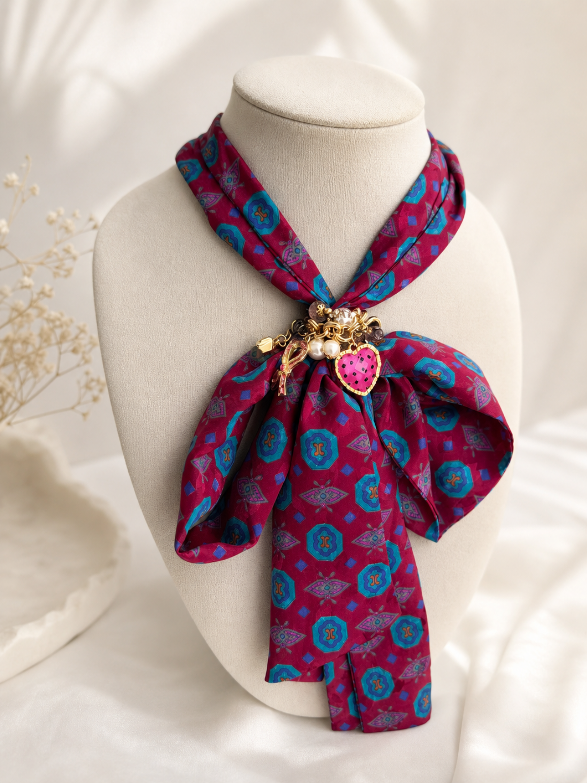 Iris - Handmade Silk Necklace with Charm Bracelet