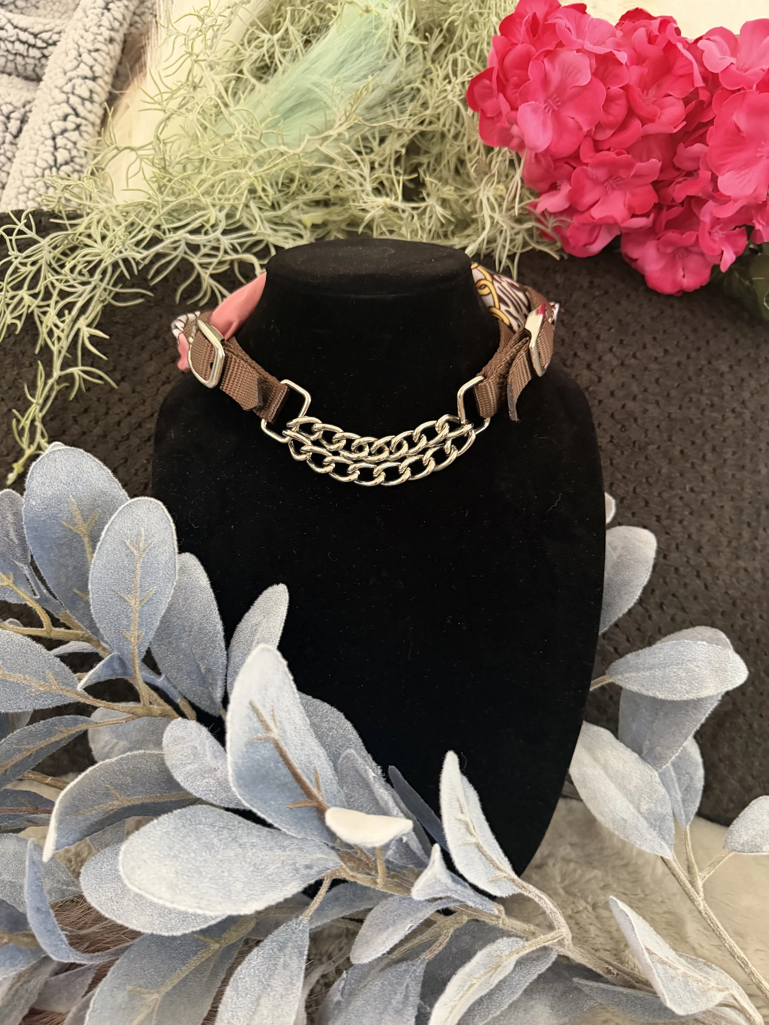 Blush Bridle - Reversible Equestrian Silk Scarf Necklace with Curb Attachment