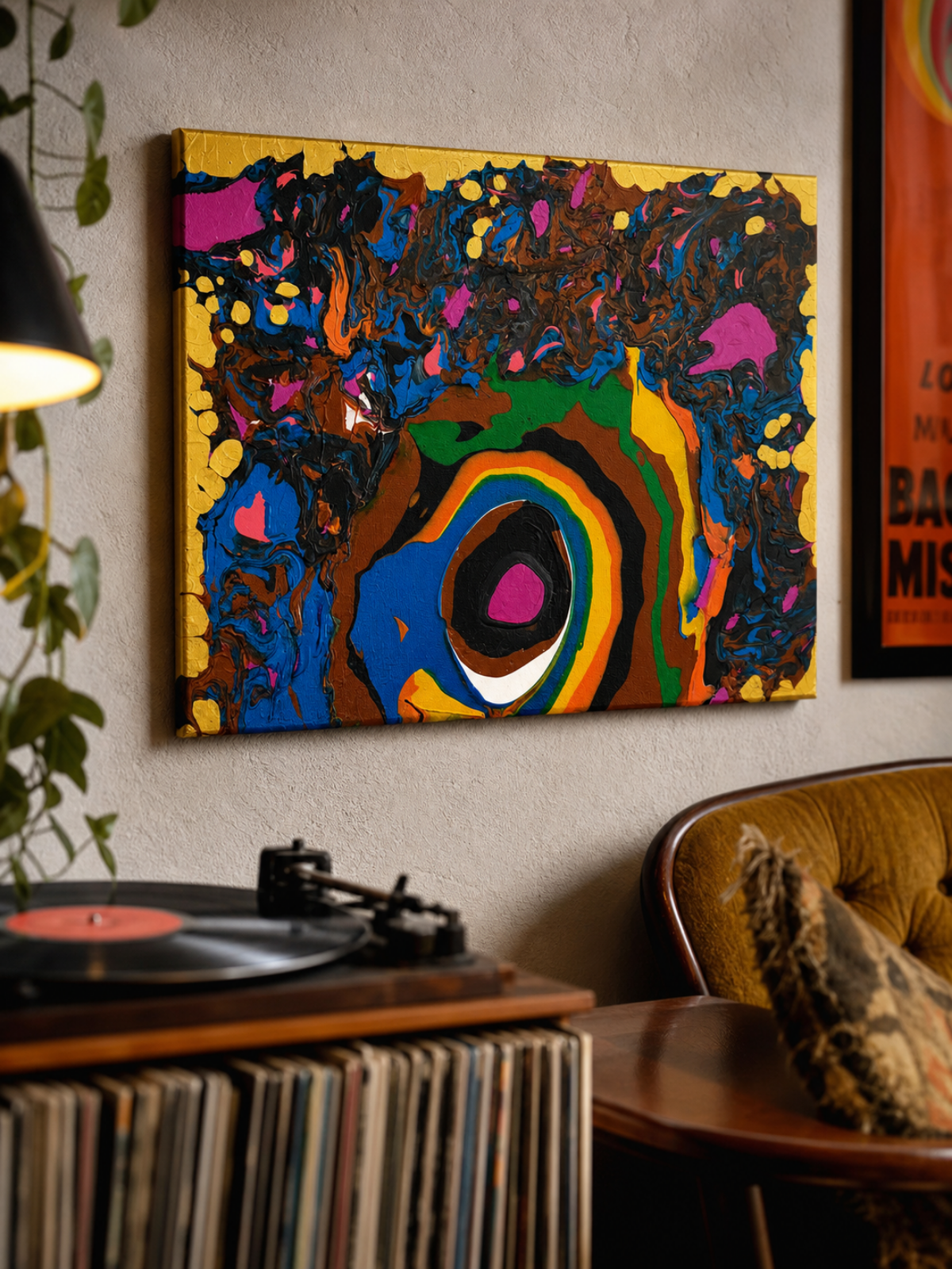 Saturday Morning Static | Original 11x14 Retro Abstract Acrylic Pour Painting | Colorful Nostalgic Wall Art