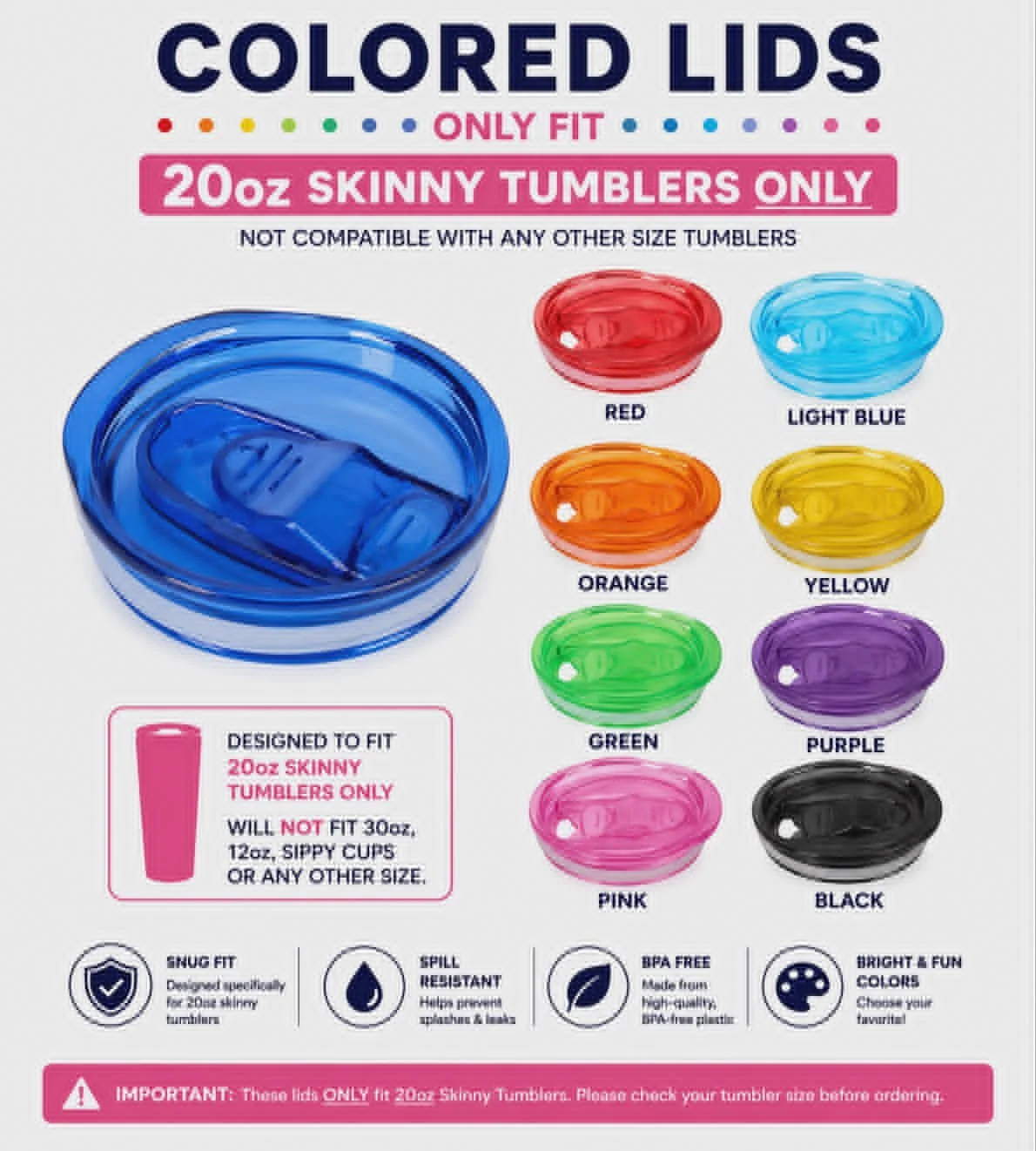 20oz Skinny Tumbler Colored Lid