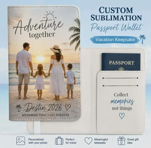 Custom Passport Holder, two slots for ID or debit card. Elastic band for closing the wallet.