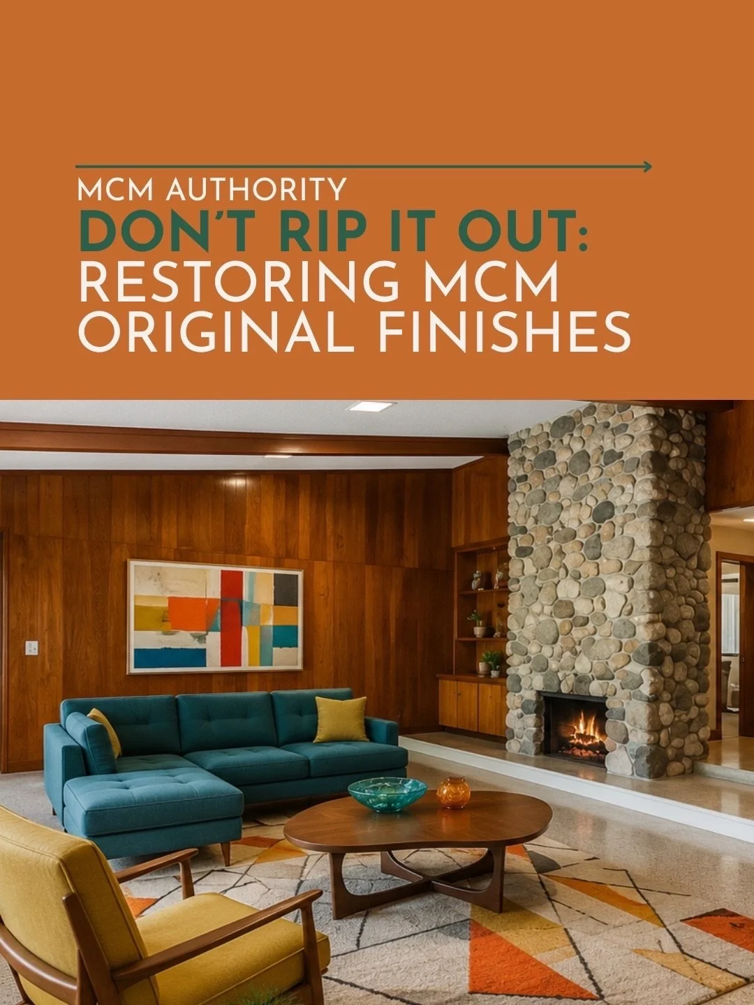 The mahogany paneling. The terrazzo floor. The pink tile in the hall bath. The steel kitchen with the chrome pulls. These are not problems to solve. They are assets to restore.

The buyers who pay the highest premiums for mid-century modern homes kno