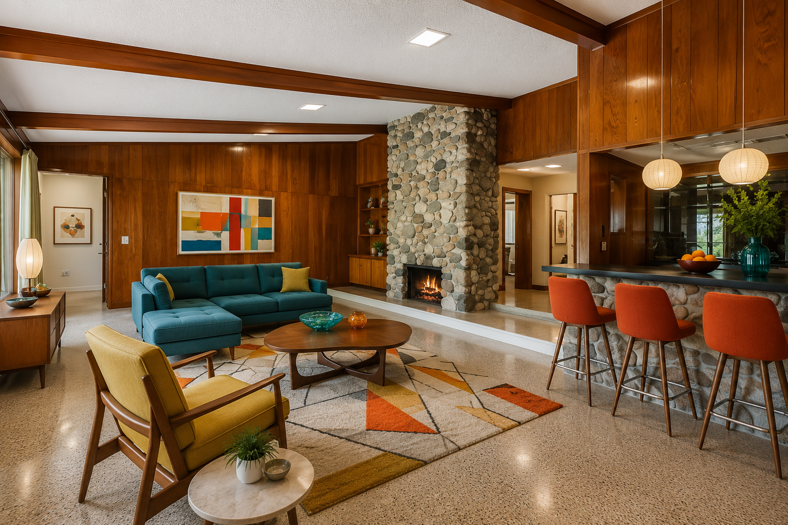 Mid-Century Modern Restoration of Lauan, Terrazzo, and Metal Cabinets