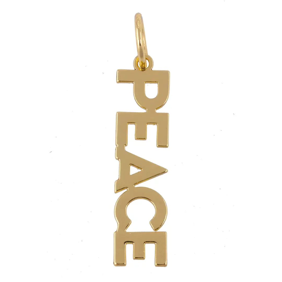 "Peace" Block Letter Charm in Shiny Gold