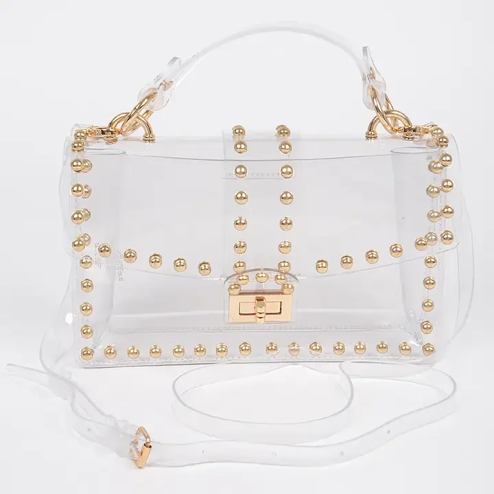 Round Metal Studded Transparent Crossbody Bag