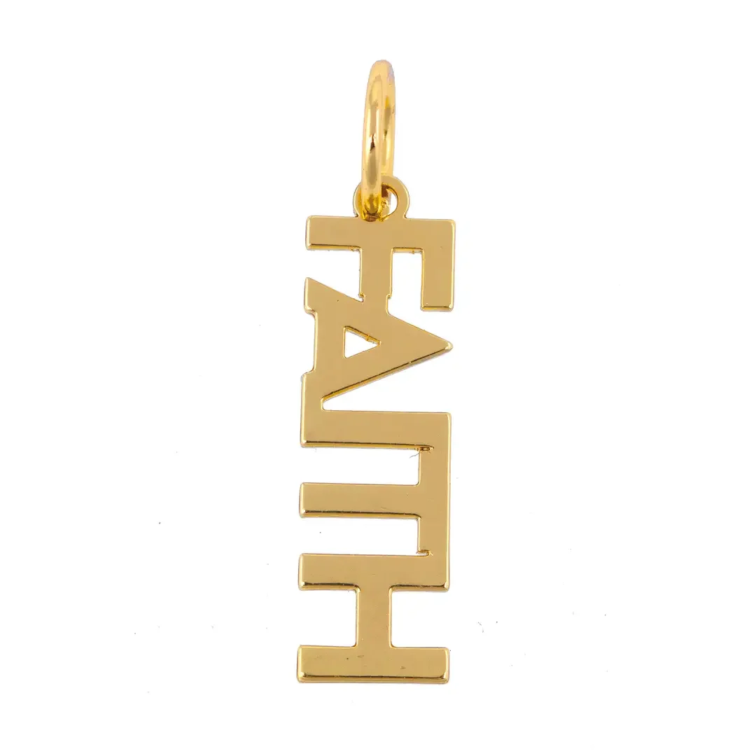 "Faith" Block Letter Charm in Shiny Gold