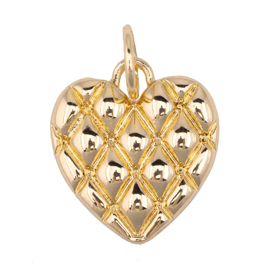 Quilted Heart Charm in Shiny Gold