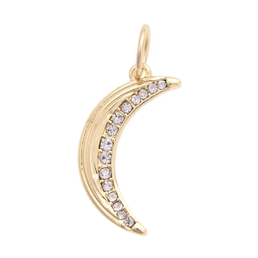 Pave Crescent Moon Charm in Shiny Gold