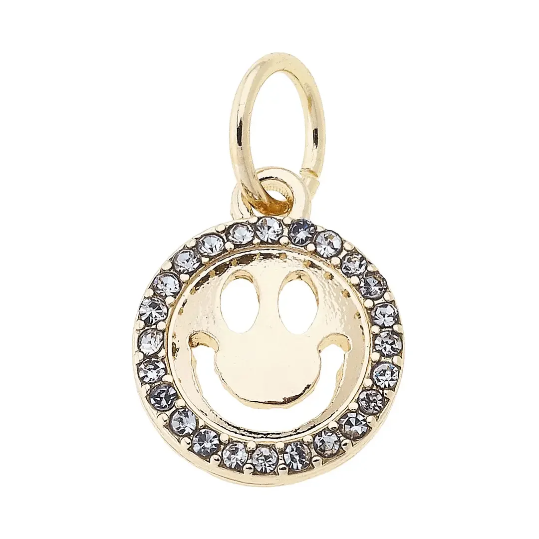 Pave Smiley Face Charm in Shiny Gold