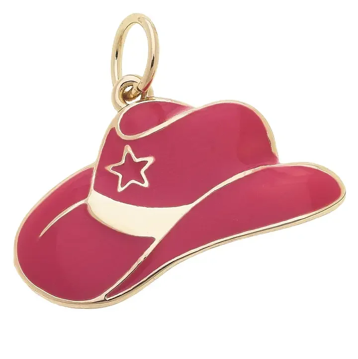 Cowgirl Enamel Hat Charm in Pink