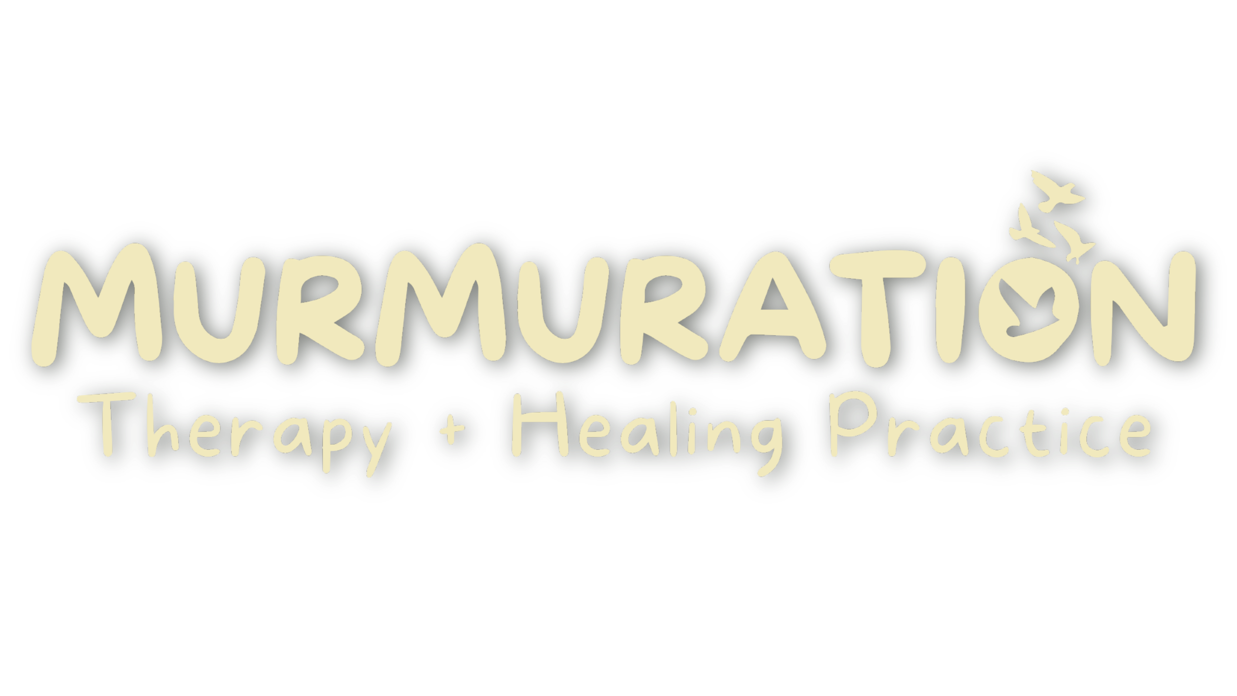Murmuration Therapy and Healing Practice logo with stylized text and flying bird silhouettes.