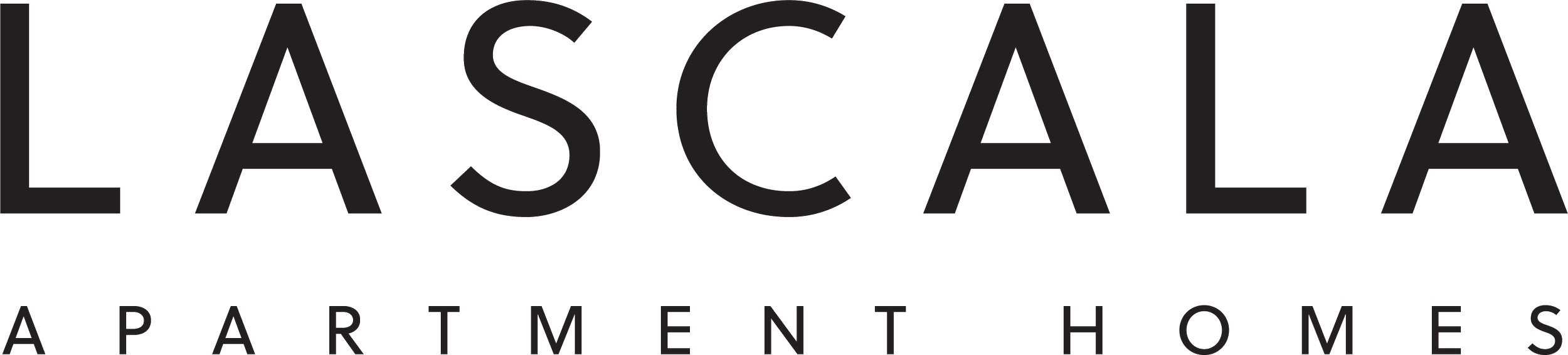 Logo of LascalA Apartments featuring the company name and tagline 'A Property Home' in black text.