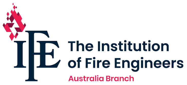 Logo of the Institution of Fire Engineers, Australia Branch, featuring a stylized flame, the acronym IFE, and the organization name in blue and pink text.