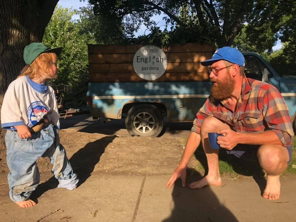 My daughter dressed in my clothes one morning ready for work while I was still drinking coffee and going over shop notes.  We work landscaping on good days and hard days as well.