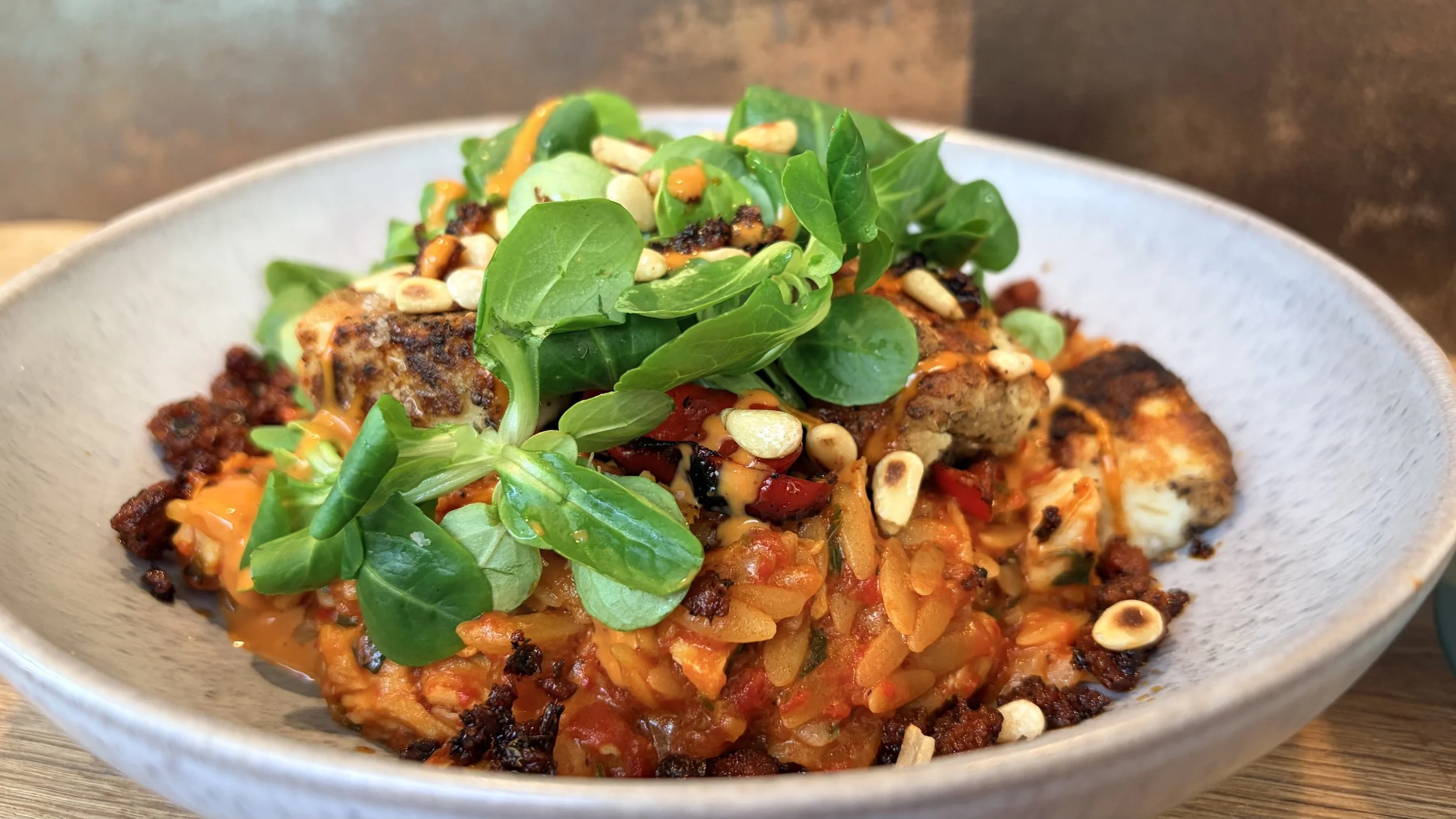 CHICKEN AND ZA’ATAR HALLOUMI ORZO