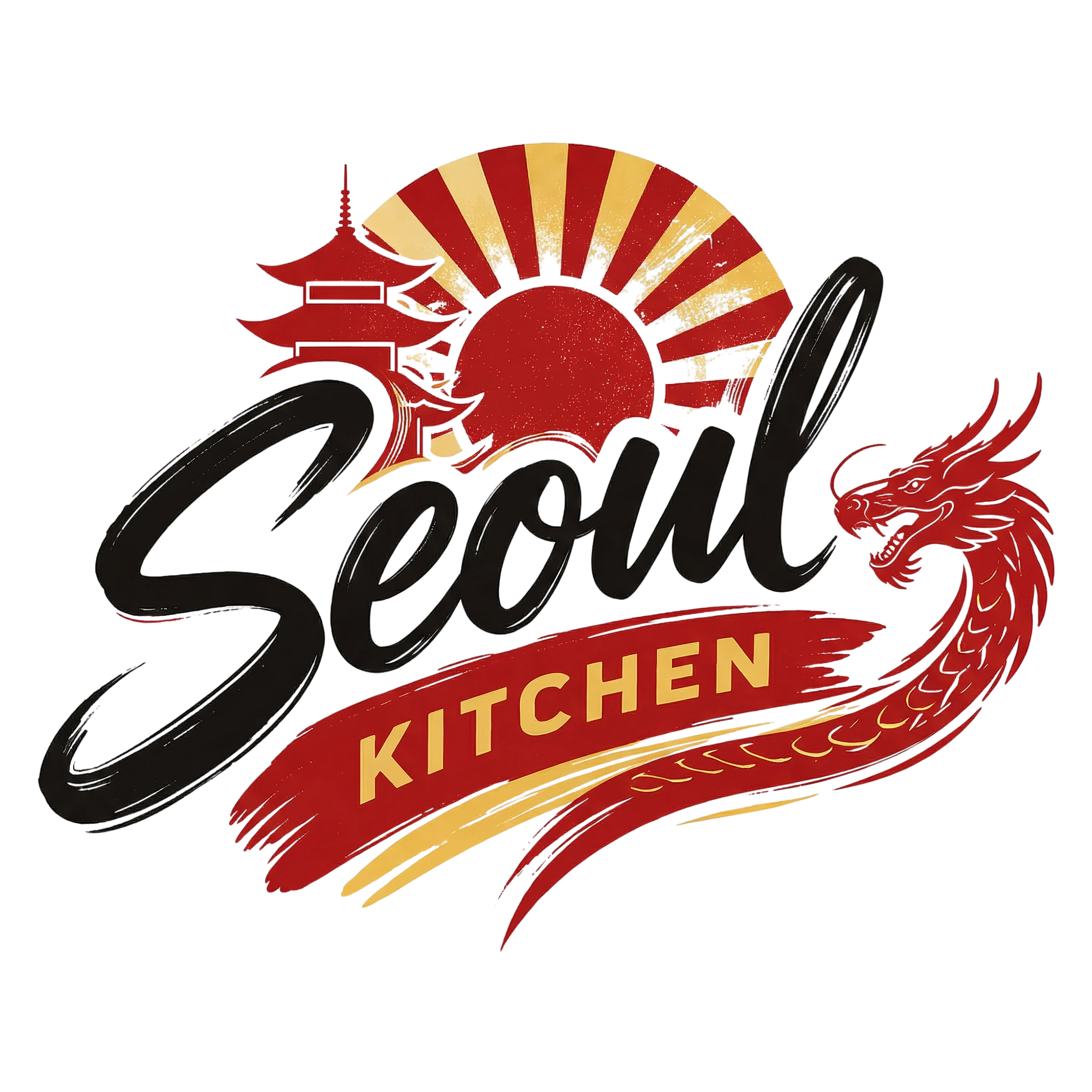 Stylized text reading '2024' with a red and yellow sunburst background, red Chinese lantern, and a red dragon head.