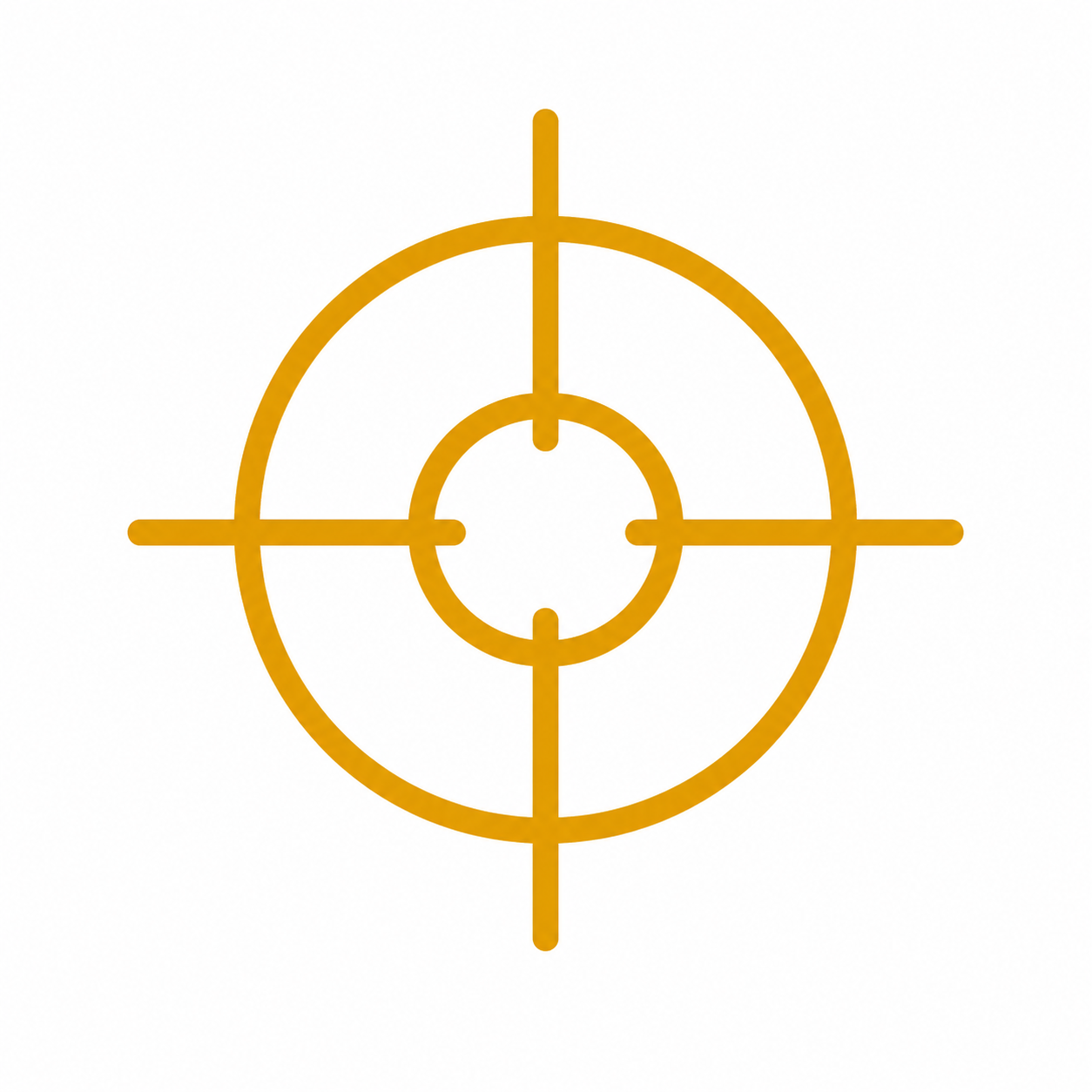 A gold-colored target or crosshair symbol with concentric circles and four lines extending outward at the cardinal directions, on a white background.