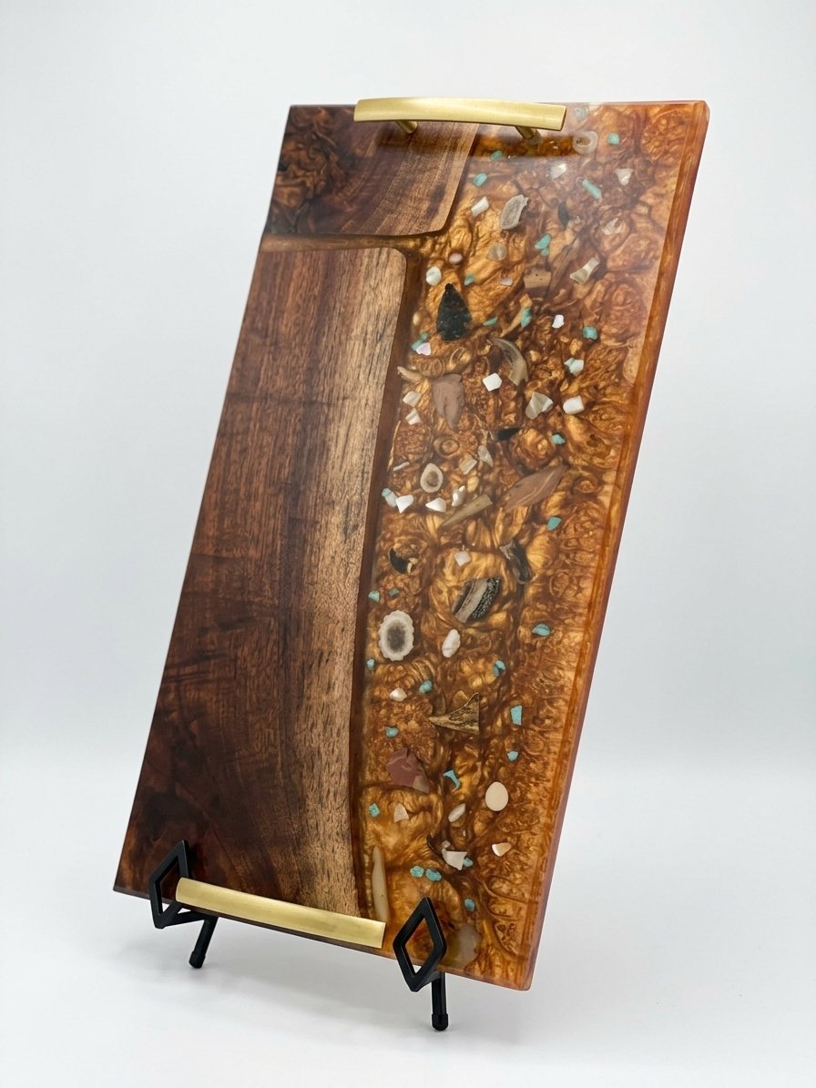 Black Walnut Terracotta Resin Tray with Gold Handles