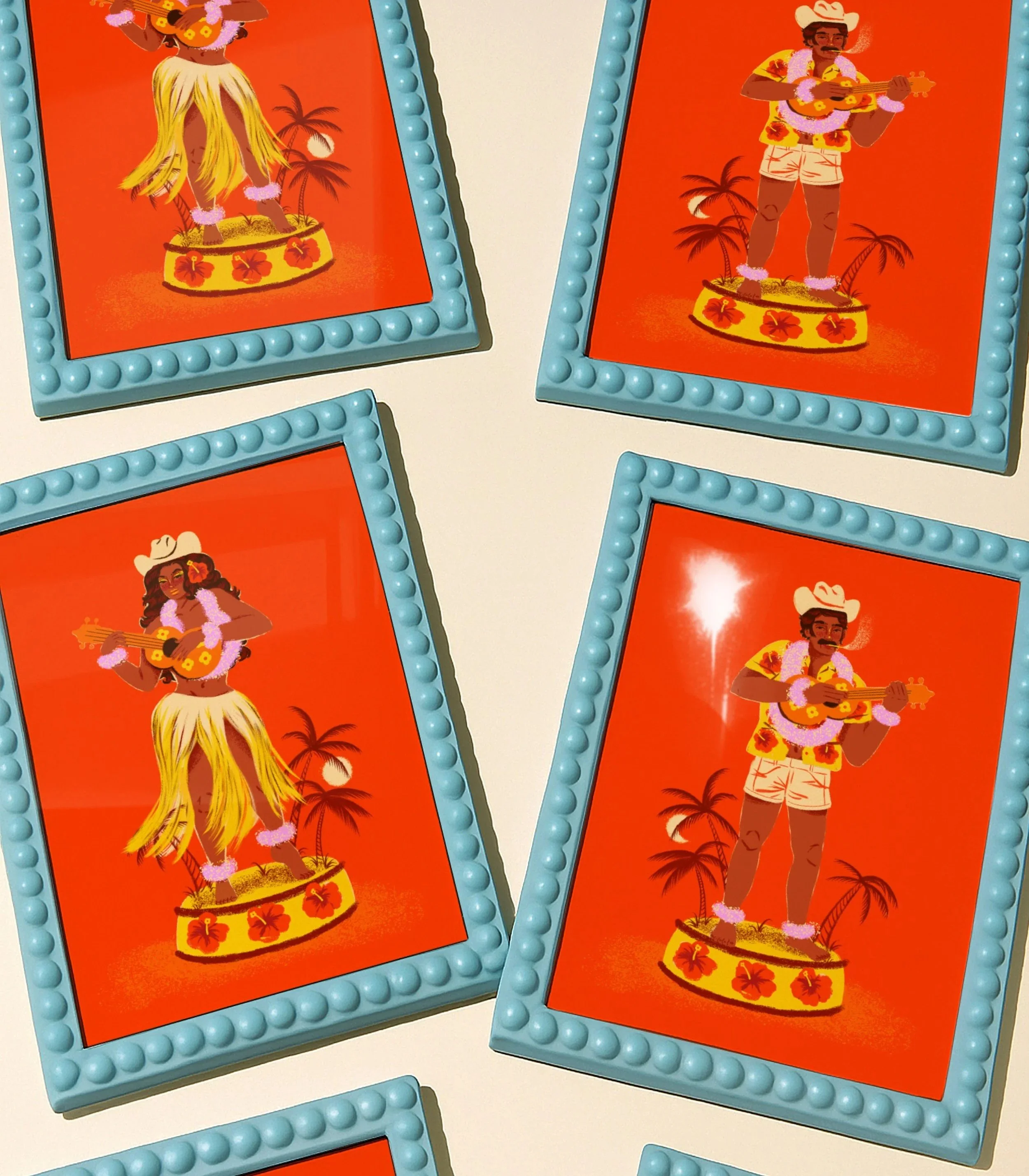 Cowboy & Cowgirl Art Print | Retro Hawaiian Summer Vibes