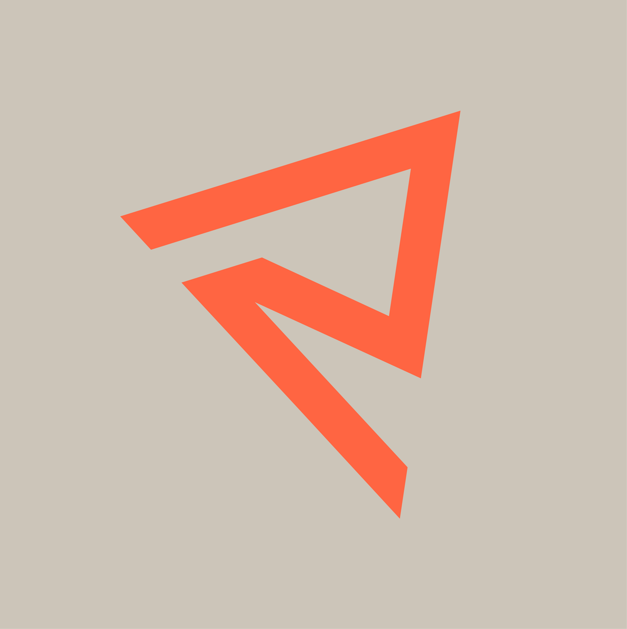 Abstract geometric shapes in orange on a beige background.