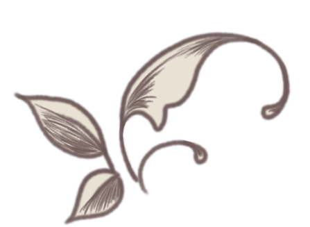 Stylized, decorative floral design with curved, leaf-like shapes in shades of gray and white.