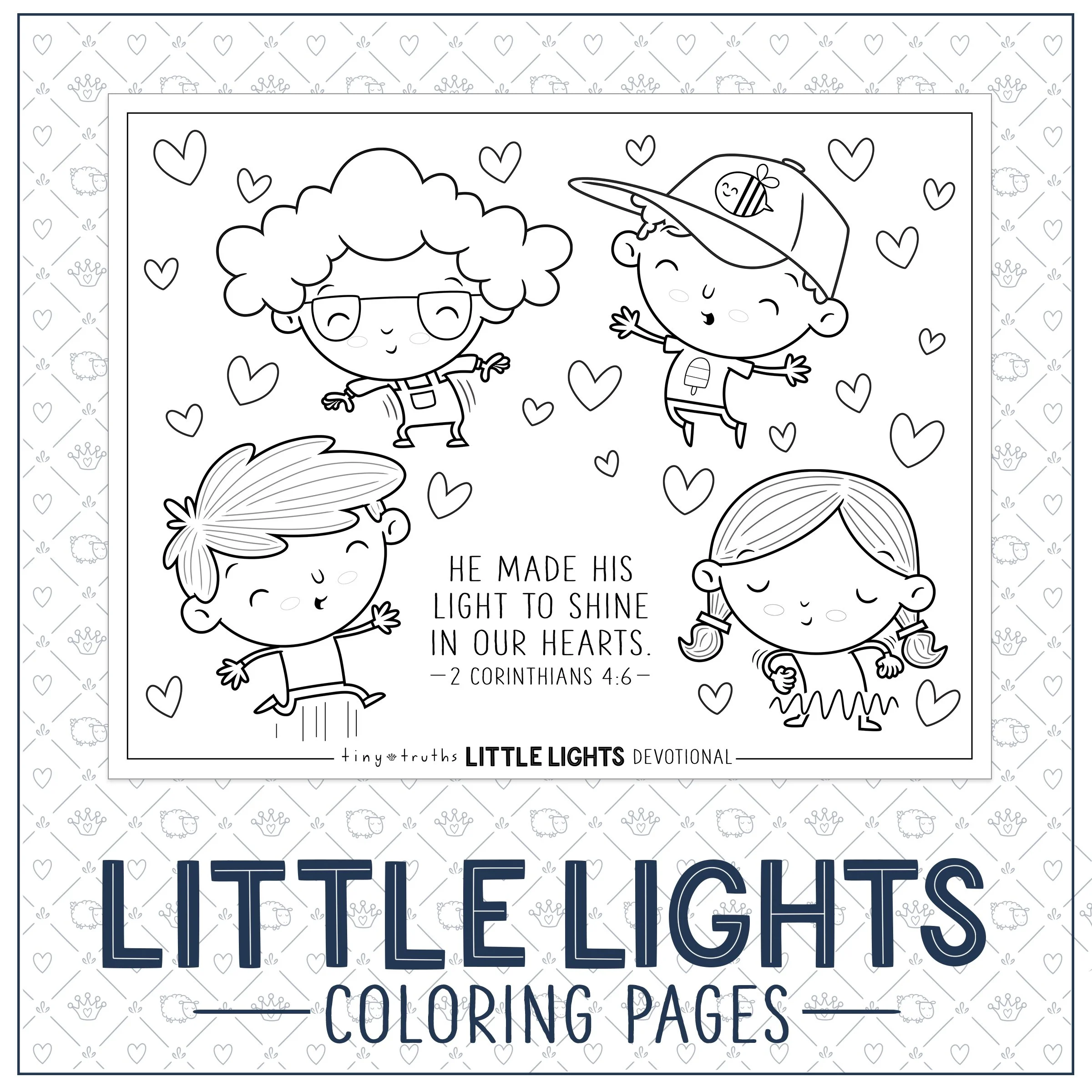 Example of printable Little Lights Devotional colouring pages featuring kids dancing for joy because they are full of god's light and love and want to share it